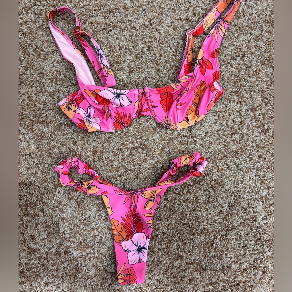KULANI KINI pink floral bikini top and bottom